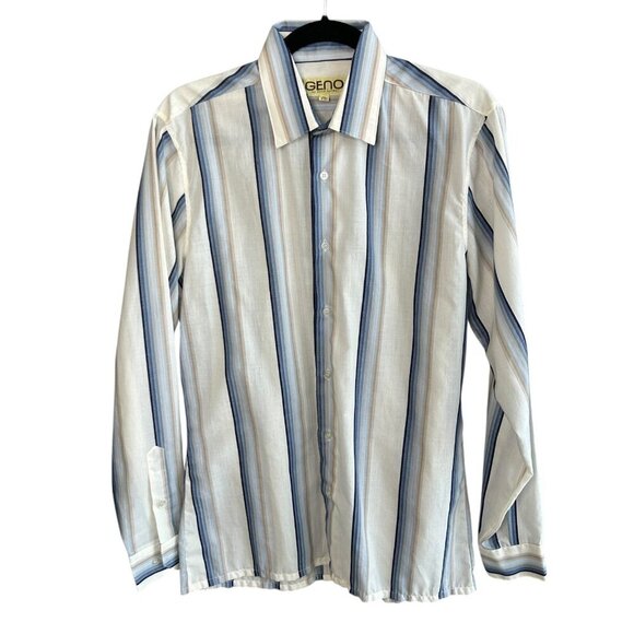 Geno by Gene Ostro Men's Vintage 70s 80s Striped Button Front Disco Shirt Size M - Picture 2 of 8